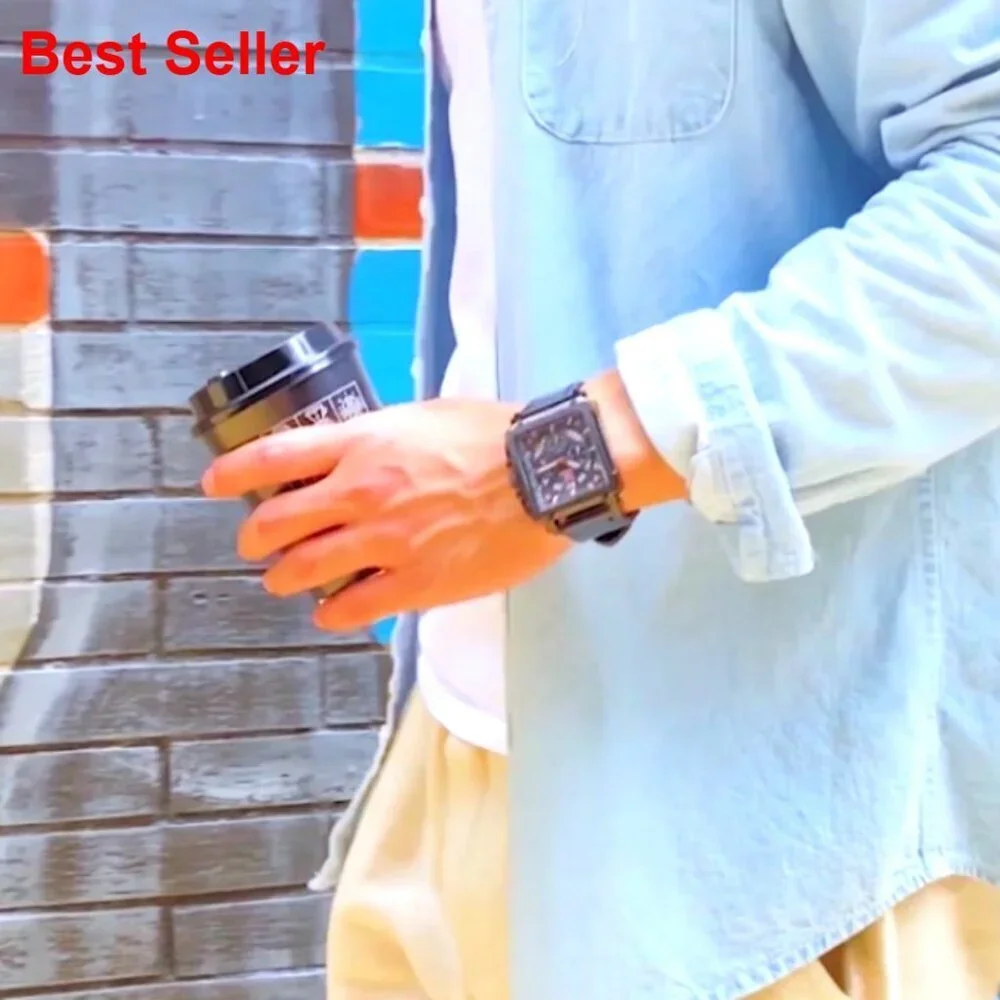 Men's Leather Chronograph Watch with Luminous Date Water Resistant